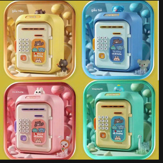 Safetoy - Két Sắt Mini Cho Bé Mở Khóa Vân Tay + Mật Khẩu  Có Nhạc, Hút Tiền Tự Động, Hính Thú