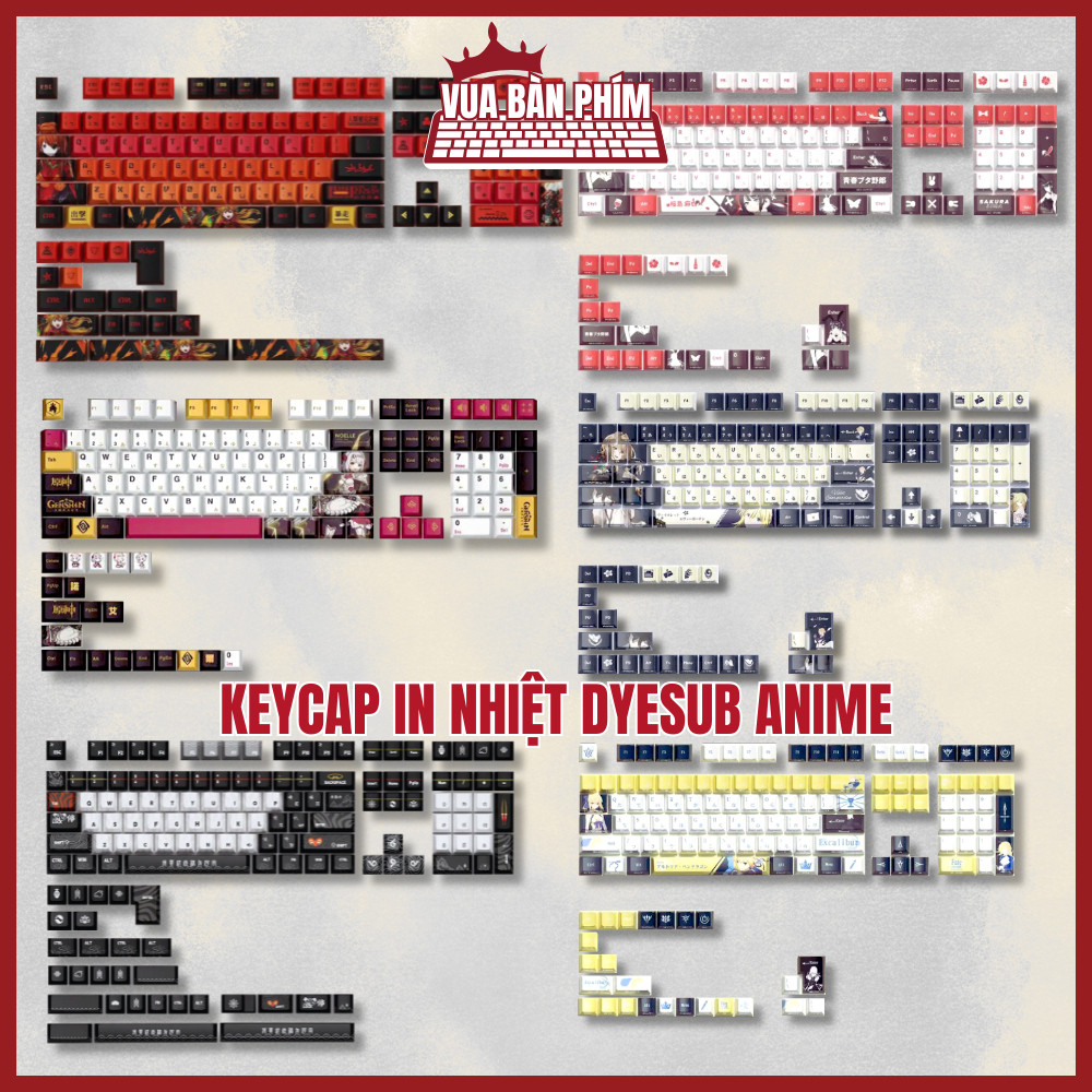 Tổng hợp keycap anime in nhiệt dyesub wukong ,genshin impact ,chất liệu pbt , profile cherry , đầy đ