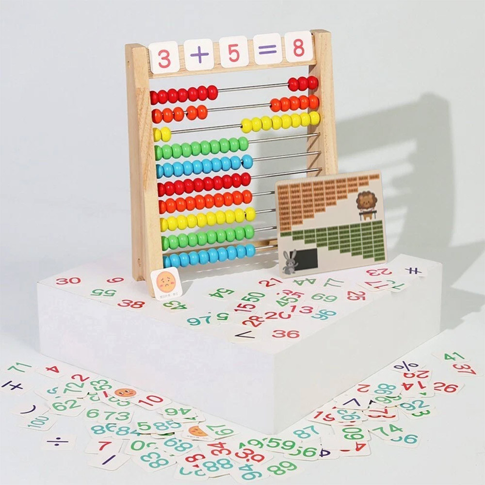 Wooden Beads Abacus Count Frame 10-Row Math Number Counting Toy with Cards Educational Toy Kids Gift