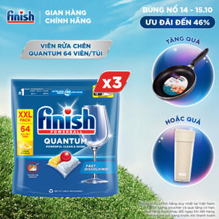Combo 3 Viên Rửa Chén Bát Finish Powerball Quantum Powerful Clean & Shine 64 viên