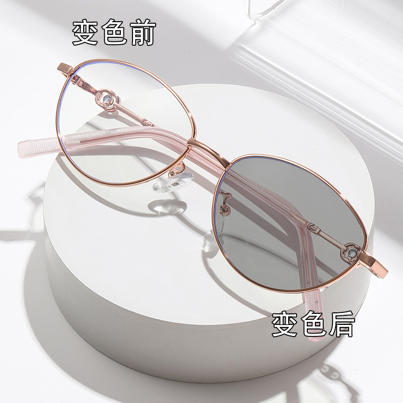 2832-1Photochromic myopia glasses with rhinestones, artistic style, metal glasses for large faces, s