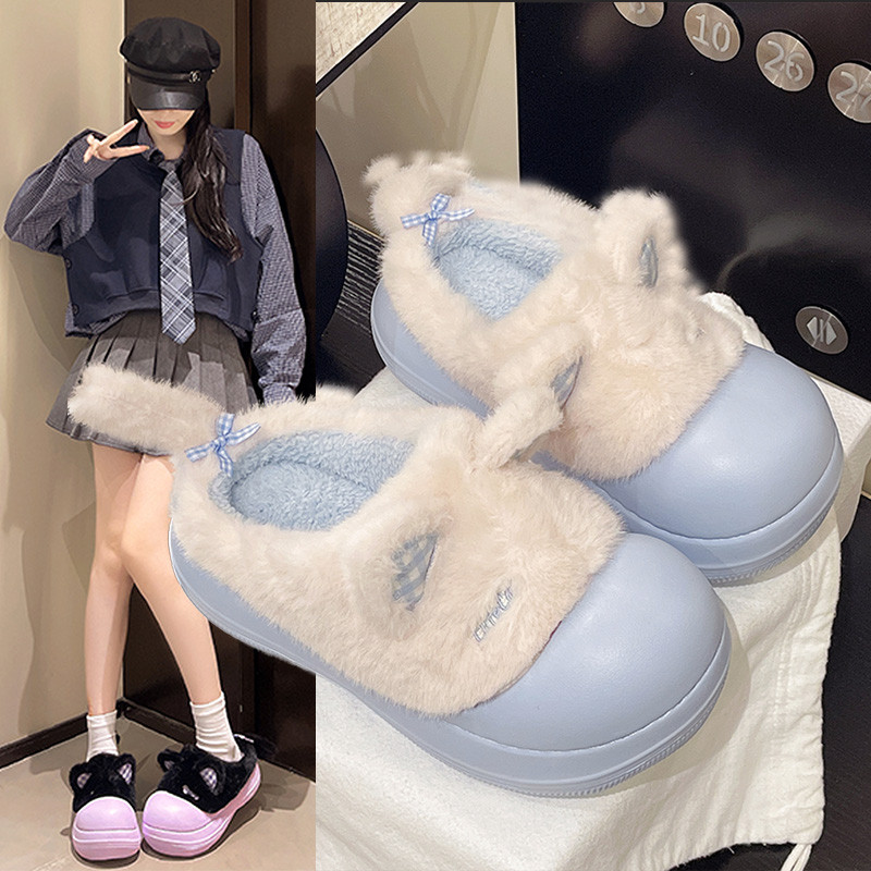 Sách nhỏ màu đỏ] Dép cotton Kitty mềm mại dễ thương Dép nữ lolita mềm mại Cô gái đế dày ấm áp Dép co
