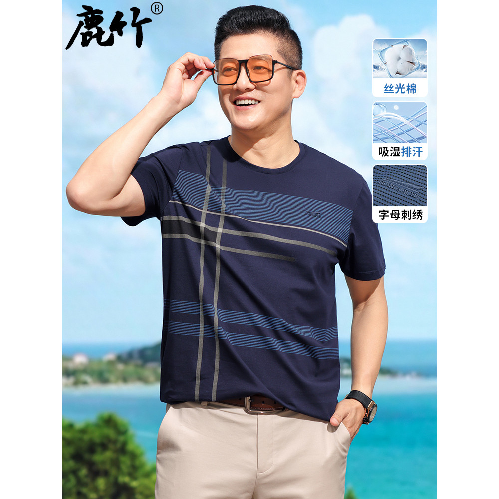 Luzhu Người Cao Tuổi Trung Niên Bố Mùa Hè Đầm Mercerized Cotton Ngắn Tay Áo Thun Nam Trung Niên Mới 