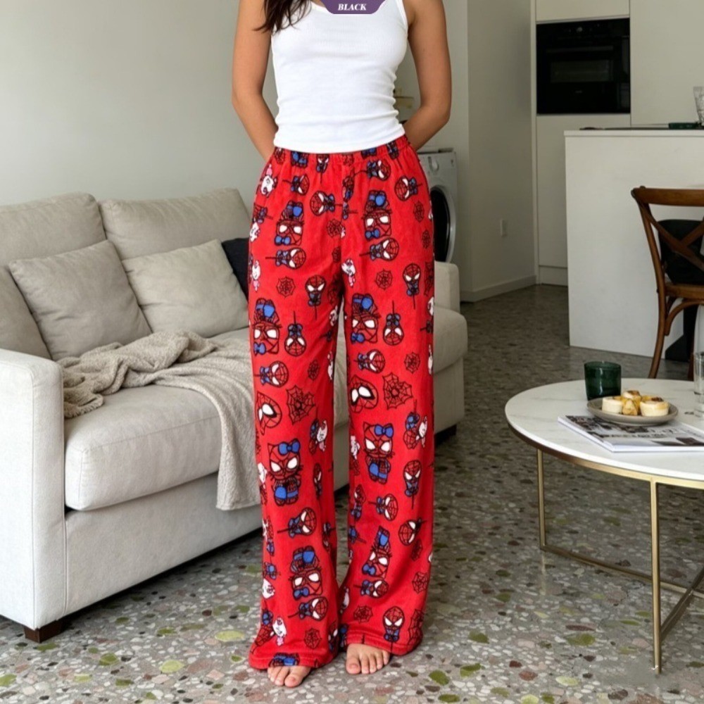 Quần Pyjama mùa đông ấm cúng dành cho nữ – Hello Kitty Spiderman Crossover Soft Flannel Lounge Pants