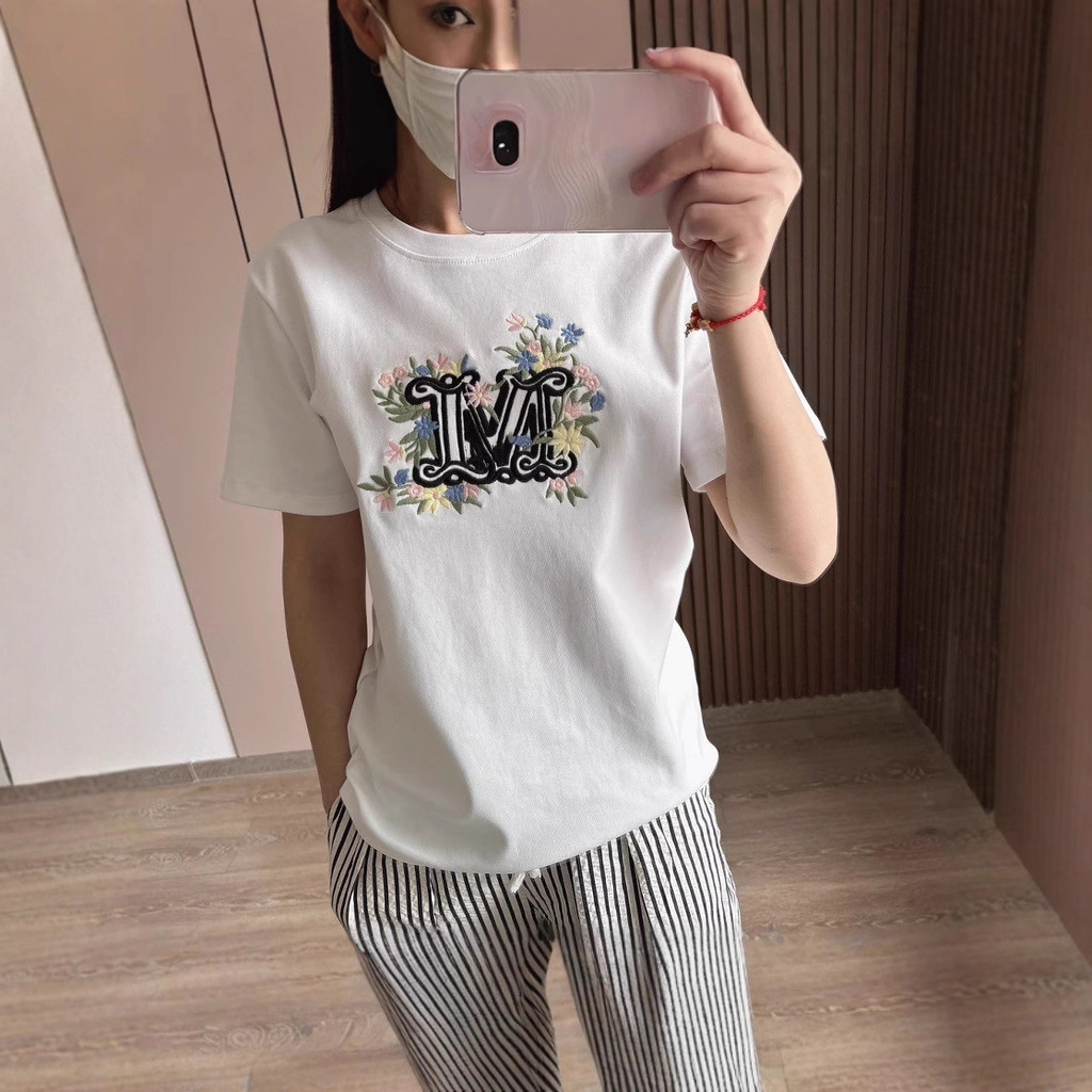 ENHI Summer New M Women's short-sleeved shirt with elaborate embroidery M Letter print women's short