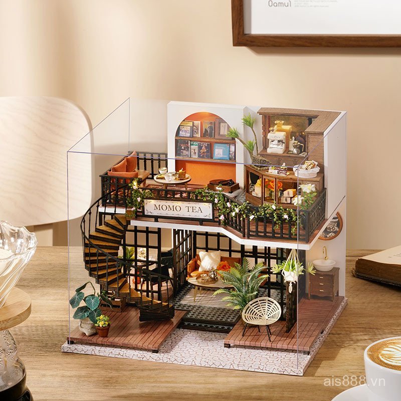 IDQU [Cash commodity and quick delivery]Smart House diy Miniature jungle tea house, vintage-style do