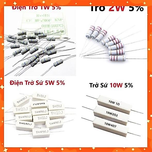 [1R - 1K] Điện Trở Công Suất 1W 2W  sai số 5%, 1R, 10R, 100R, 220R, 470R, 1K Điện trở Sứ Chân Cắm - 