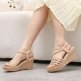 Giày đế xuồng cao gót 8p quai mảnh 4 dây chéo chân vòng cổ thun - X045