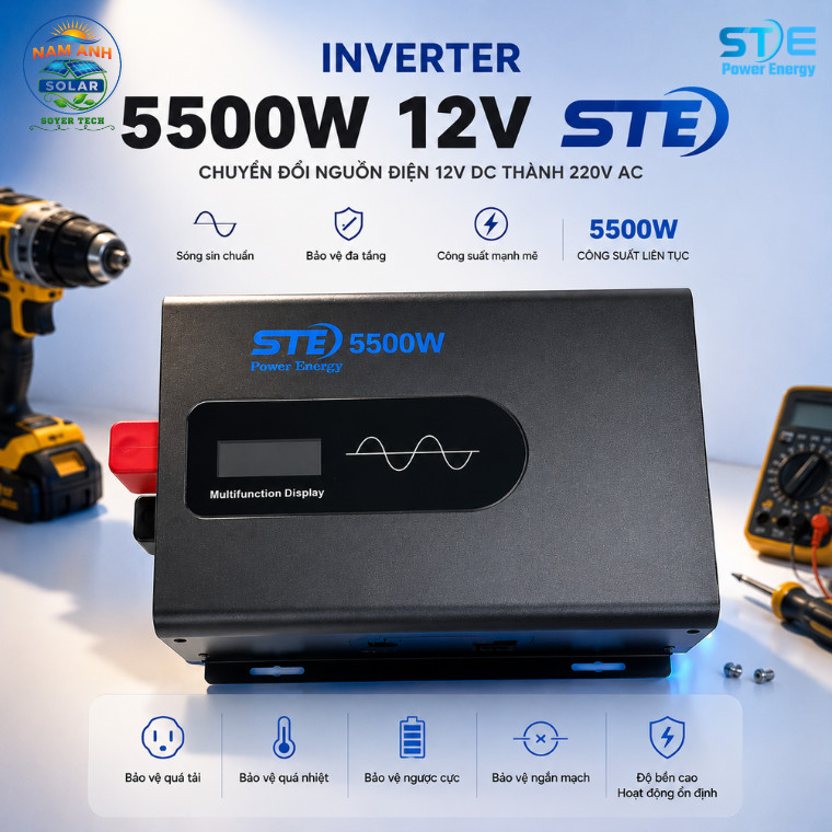 Bộ chuyển đổi điện sóng sin chuẩn 5500W 12V - 220V .Đổi nguồn 5500W STED SOYER TECH Phân Phối
