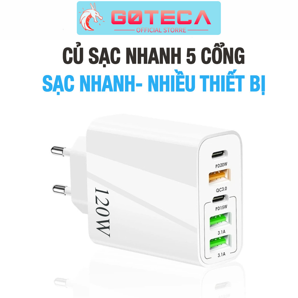 Cốc Sạc Nhanh Travel Charger 120W GaN 5-Port Fast Charger Set ( 3 USB + 2 Type C)