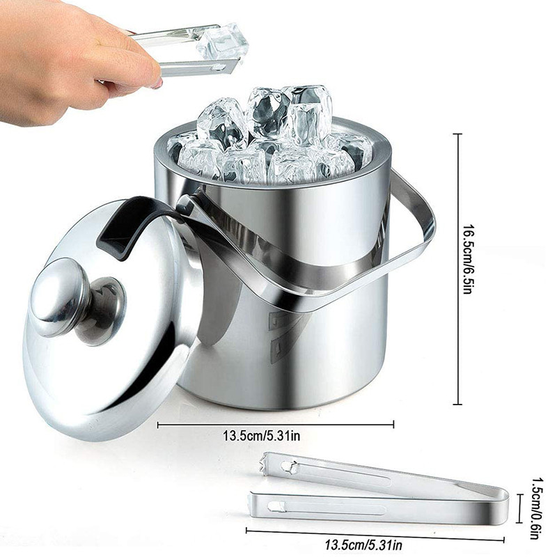 Xô đá có nắp, Xô đá hai lớp có nắp, bằng thép không gỉ, Xô đá cách nhiệt 1,3 lít