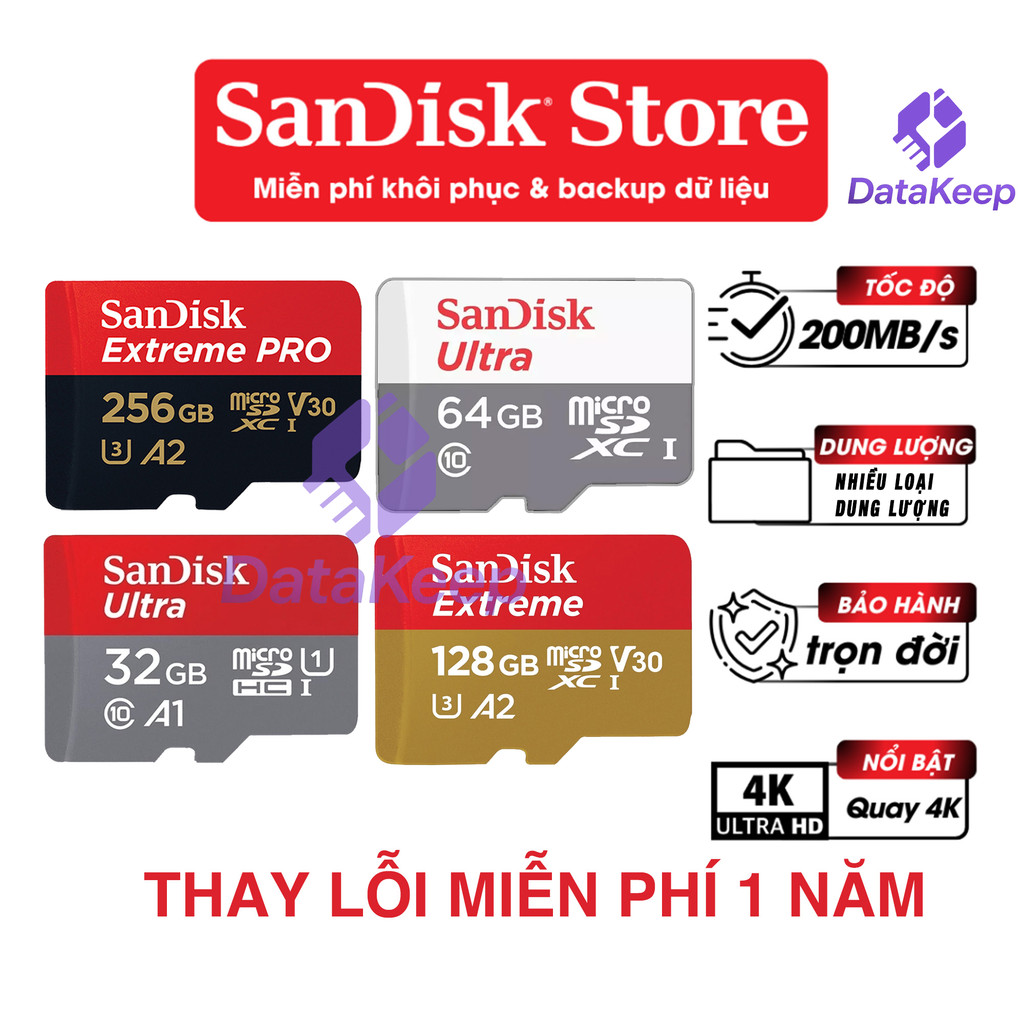 [CHÍNH HÃNG] Thẻ nhớ Sandisk Ultra-Extreme-Extreme Pro micro SDcard 32GB/64GB/128GB/256GB/512GB/1TB