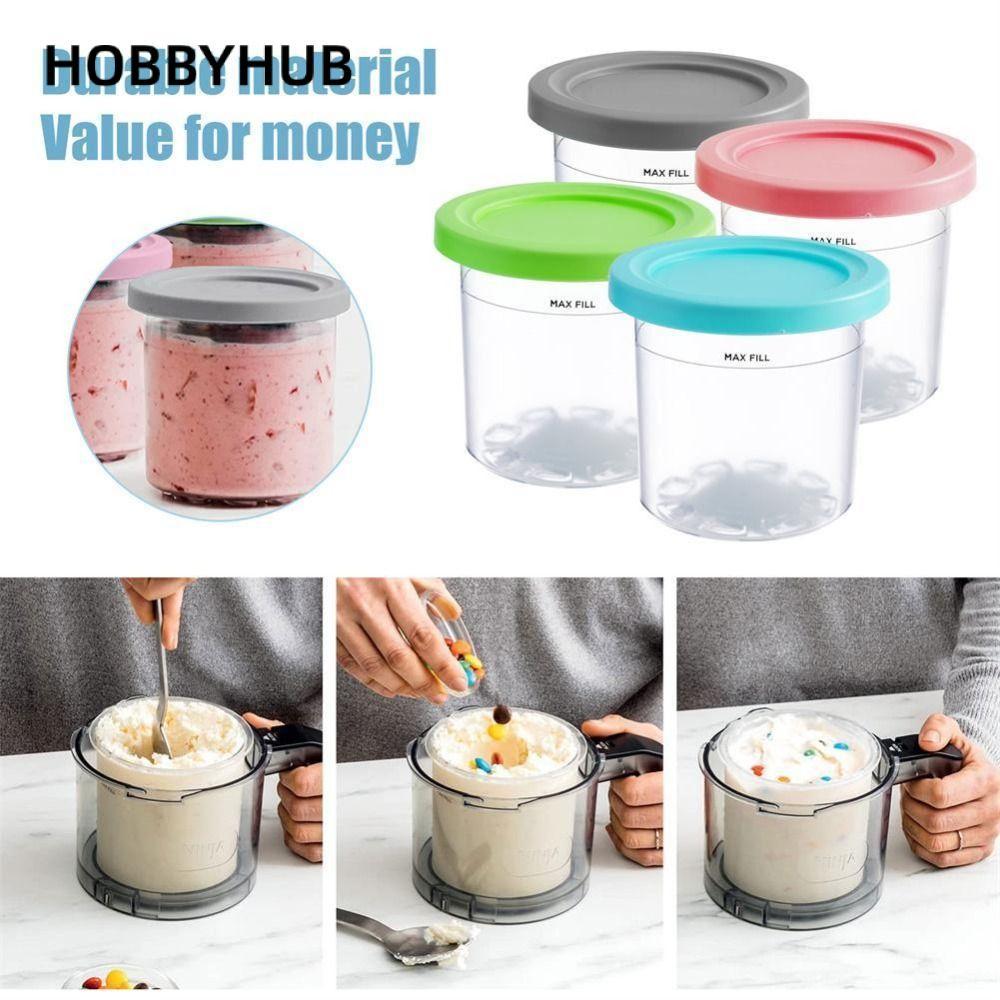HOBBYHUB 12 / 4 Chiếc Kem Pints Cốc Nhựa Nhà Bếp Tiện Ích Rò Rỉ Chai Bảo Quản Bình Cho Ninja Creami 