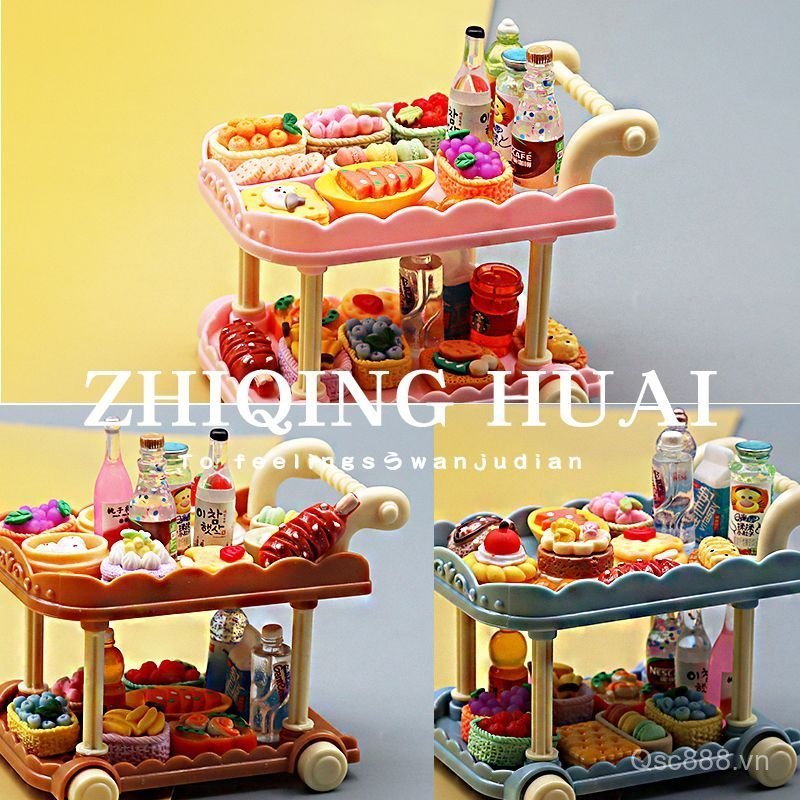 Thu Nhỏ Mô Phỏng Thu Nhỏ Xe Ăn Nhỏ Xe Đẩy Nhà Bếp Siêu Thị Thực Phẩm Đồ Chơi Nhà Chơi Đồ Chơi Bình T