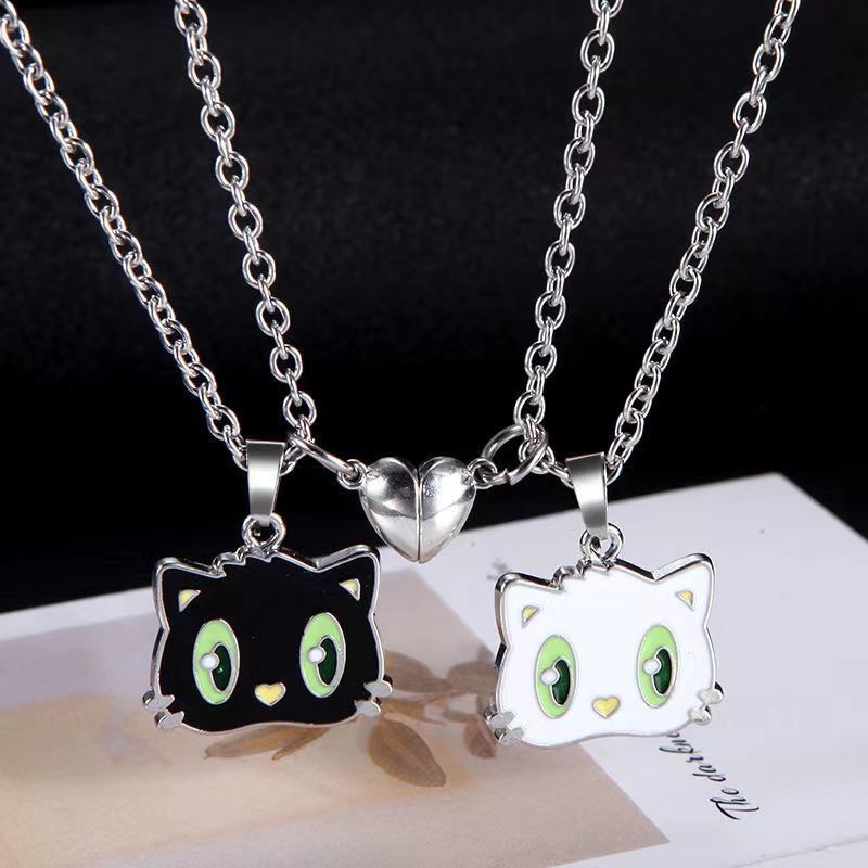 Cặp Đôi Vòng Cổ Mèo Trắng Đen Cặp Nam Nữ Nam Châm Thu Hút Thiết Kế Ban Đầu Đường Dài Tình Yêu Kỷ Niệ