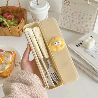 Hottome🥕Bộ đồ ăn phô mai nhẹ sang trọng Đũa Nĩa Muỗng Bộ đồ ăn bằng thép không gỉ dễ thương