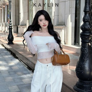 [SALE SỐC] Áo kiểu KAYLIN trễ vai form croptop chất vải thun lụa phối ren họa tiết phong cách cá tính - N2332