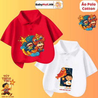  Áo polo cotton cho bé hình rước đèn tết trung thu 2025 BABYMALL áo thun có cổ cho bé trai bé gái 