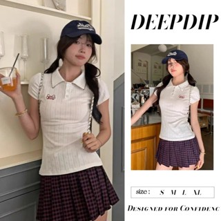  DEEPDIP Áo ôm body Áo baby tee Áo Polo Nam Preppy Màu Trắng Tay Ngắn Cổ áo Polo FormSlimFit cho Mùa Hè 