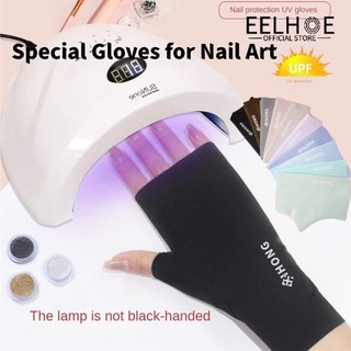 Găng tay chuyên dụng EELHOE cho nghệ thuật làm móng bằng đèn chiếu sáng chuyên nghiệp chống tia UV mùa hè Găng tay nửa ngón chống đen dụng cụ làm móng