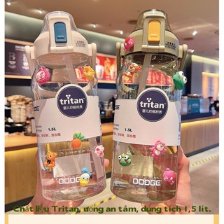 Cốc nước có ống hút, thể thao đáng yêu, chất liệu nhựa Tritan cao cấp, dung tích 1500 ml