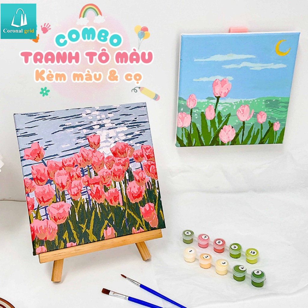 Tranh sơn dầu kỹ thuật số, nhiều công cụ, phong cảnh và nhân vật hoạt hình dễ thương, kích thước 20*20 cm
