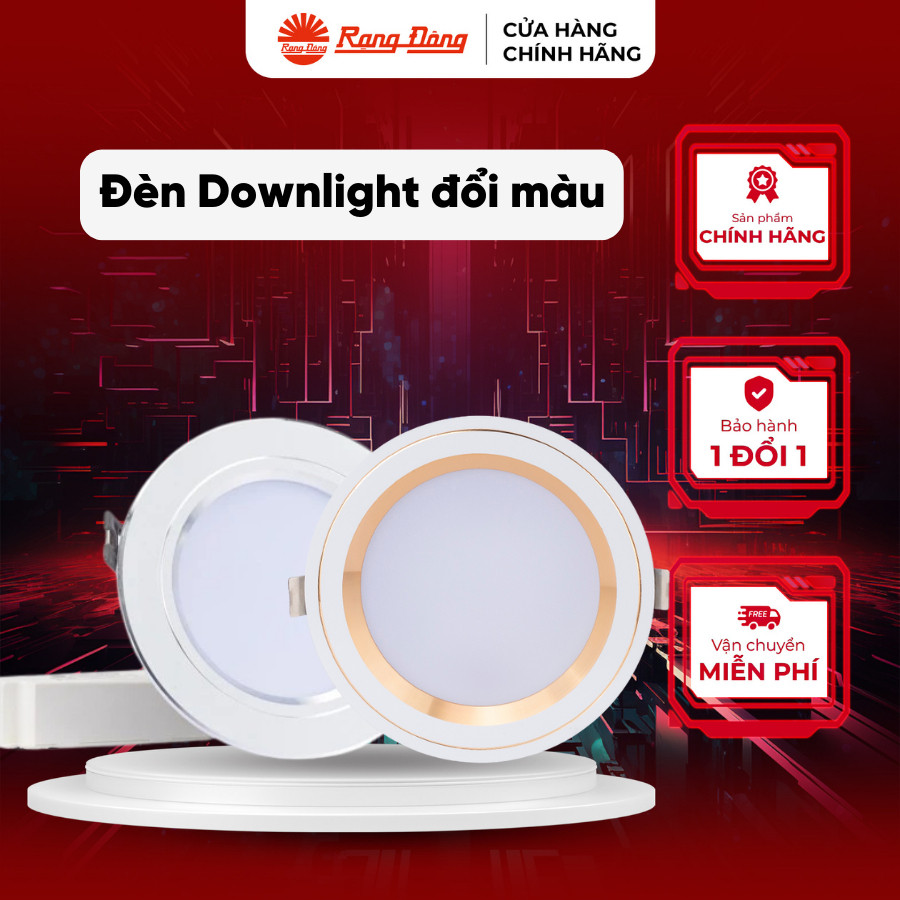 Đèn led âm trần Rạng Đông AT26 8w, 10w, 12w đổi màu, Đèn led âm trần viền bạc, viền vàng