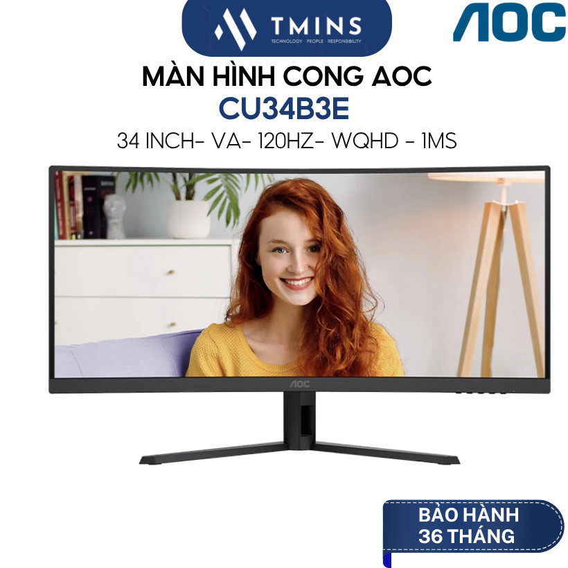 Màn Hình AOC CU34B3E (34 inch/ WQHD/ VA/ 120Hz/ HDR10/ Cong) - Hàng chính hãng