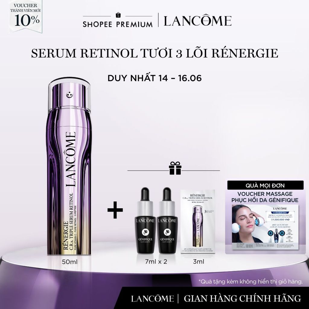 Serum Retinol Tươi 3 Lõi Rénergie Lancome - Giúp Tái Tạo Da Nhanh Gấp 2 Lần Với Retinol Thông Thường