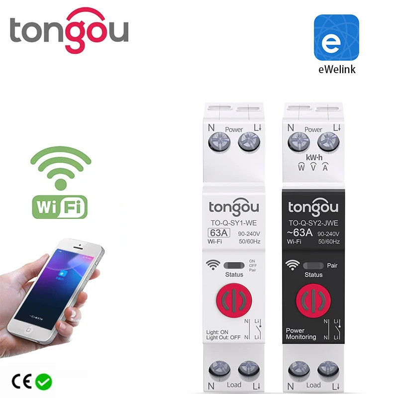 Ewelink TOKOU 1P + N 63A 110V 220V WIFI Công tắc thông minh Đồng hồ đo năng lượng Đồng hồ đo kWh Ngắ