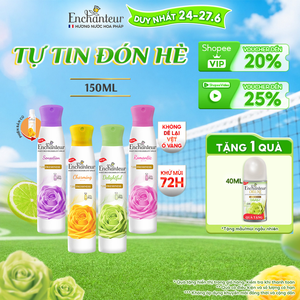 [PHIÊN BẢN MỚI] Xịt khử mùi Enchanteur khô thoáng 72 giờ, cảm giác tươi mát sảng khoái lâu dài 150ml