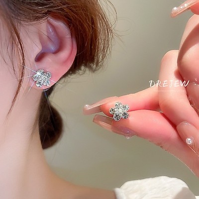 DREJEWsilver kim cương dát bông tai hoa thời trang Mori khí chất bông tai cá tính thiết kế thích hợp bông tai mới