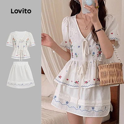 (Kỳ nghỉ) Lovito Bộ Váy Chân Váy Với Vạt Xếp Ly Và Đường Kẻ Dọc Mềm Mại Cho Phụ Nữ Mùa Xuân/Hè L142LD701