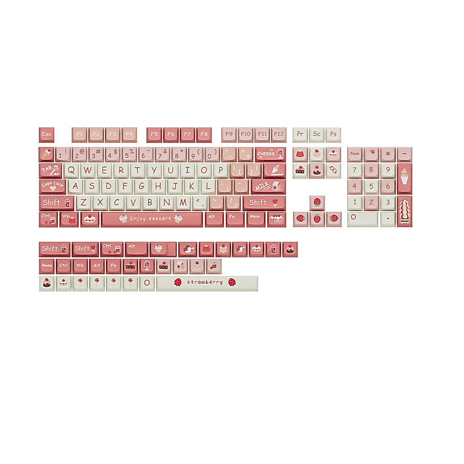 Keycap High XDA Creamy Strawberry cho bàn phím cơ - siêu cute - 135 phím - Hộp và khay nhựa chuẩn (s