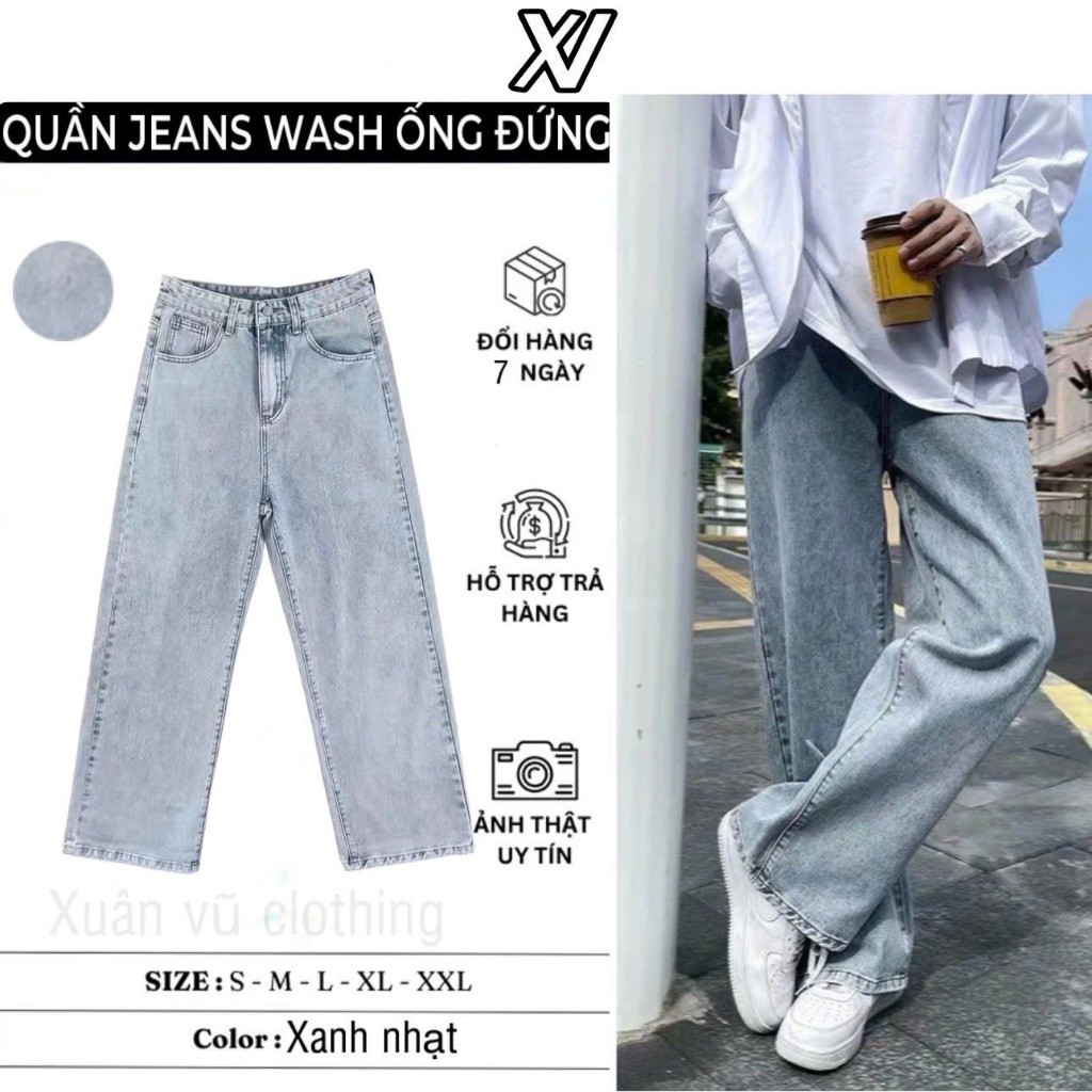 [XV Store] quần suông ống rộng jean màu xanh nhạt