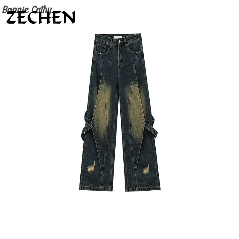 Bonnie Cathy Quần Jean Drap Thẳng Size Lớn Cao Cấp Phong Cách Mỹ Retro