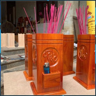   Mẫu mới khắc chữ : PHÚC - LỘC- THỌ   ống đựng nhang gỗ tự nhiên đẹp mắt có chỗ để hộp quẹt 27x11cm - Giadung 