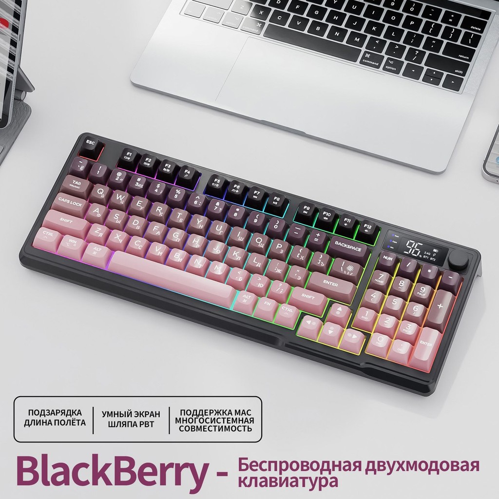Free Wolf M96 Nga Không Dây Bluetooth Hai Chế Độ Bàn Phím PBT Gradient Màu Bóng Mũ Bàn Phím Chơi Gam