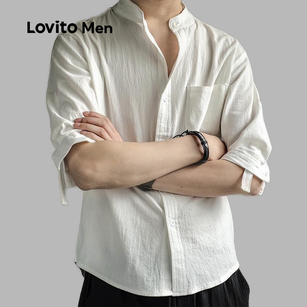 (NEW) Lovito Áo sơ mi thường ngày có túi phù hợp mọi mùa áo sơ mi trắng dành cho nam LNE114083