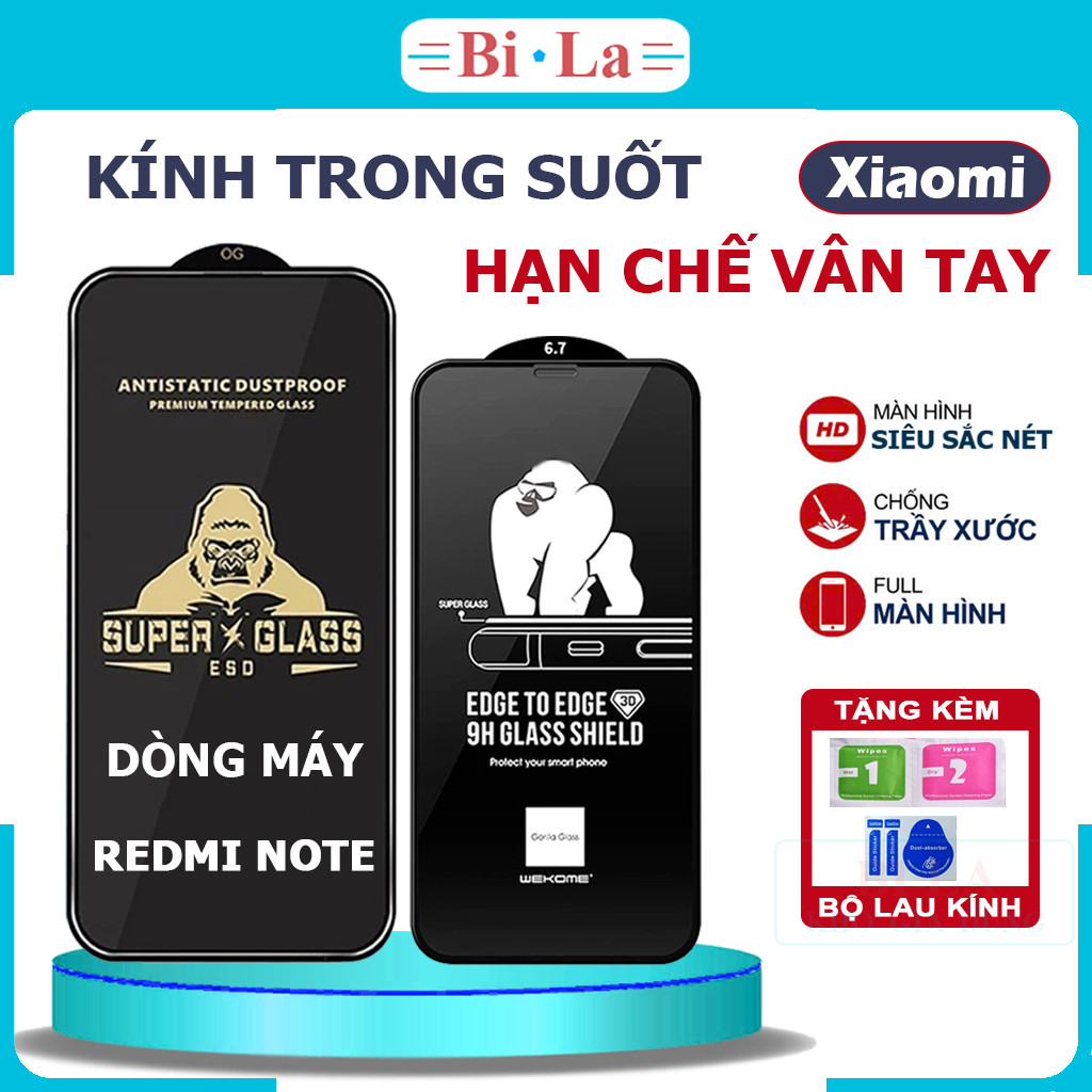 Kính Cường Lực REDMI NOTE 7/7 Pro 8 9 9S 10 4G/5G 11 11S 12 13 12T 12 Turbo 14 Xiaomi - Bila Store