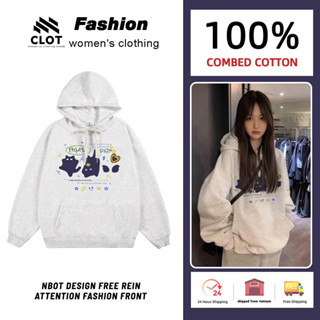  áo hoodie nỉ Xám Tiêu CLOT - 100%cotton form rộng  áo khoác mùa đông hàn quốc in hình Con mèo 