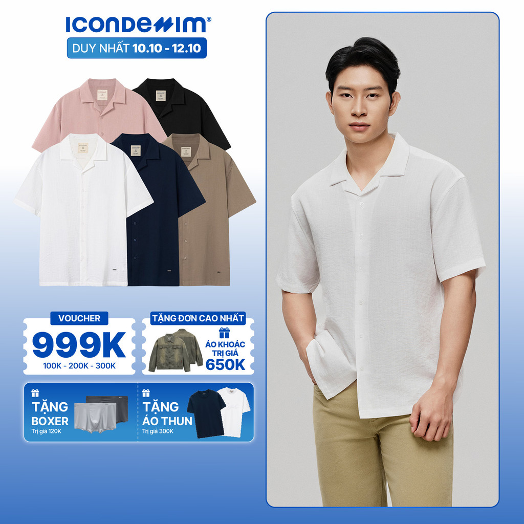 Áo Sơ Mi Cuban Linen Nam ICONDENIM Tay Ngắn Natural Voyager Form Relaxed SMID0288