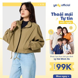 Áo khoác gió nữ YODY áo khoác oversize dáng ngắn, 2 lớp dày dặn, năng động, thể thao SKN7012