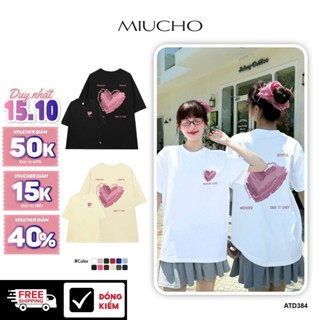 Áo thun nữ trái tim xinh xắn form rộng ATD384 Miucho cotton cổ tròn in typography