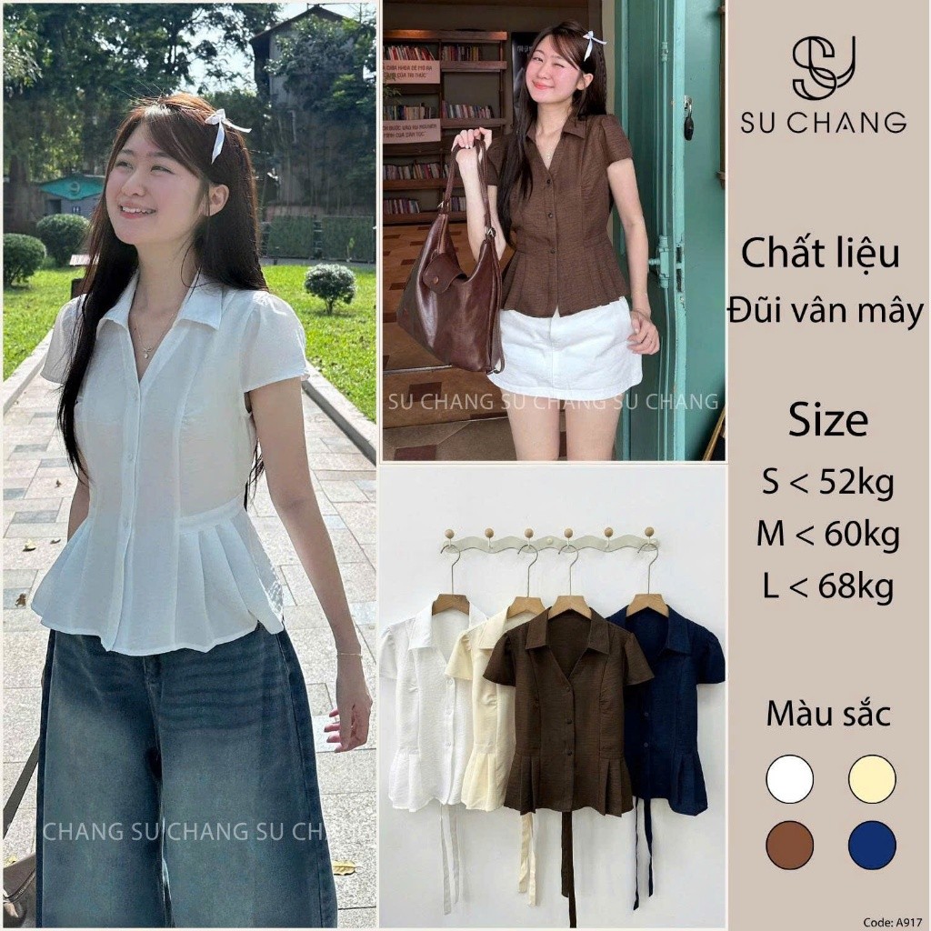 Áo Sơ Mi Gân Dọc Xếp Li Hai Bên Buộc Eo A917 Su Chang Thời Trang Nữ | BigBuy360 - bigbuy360.vn