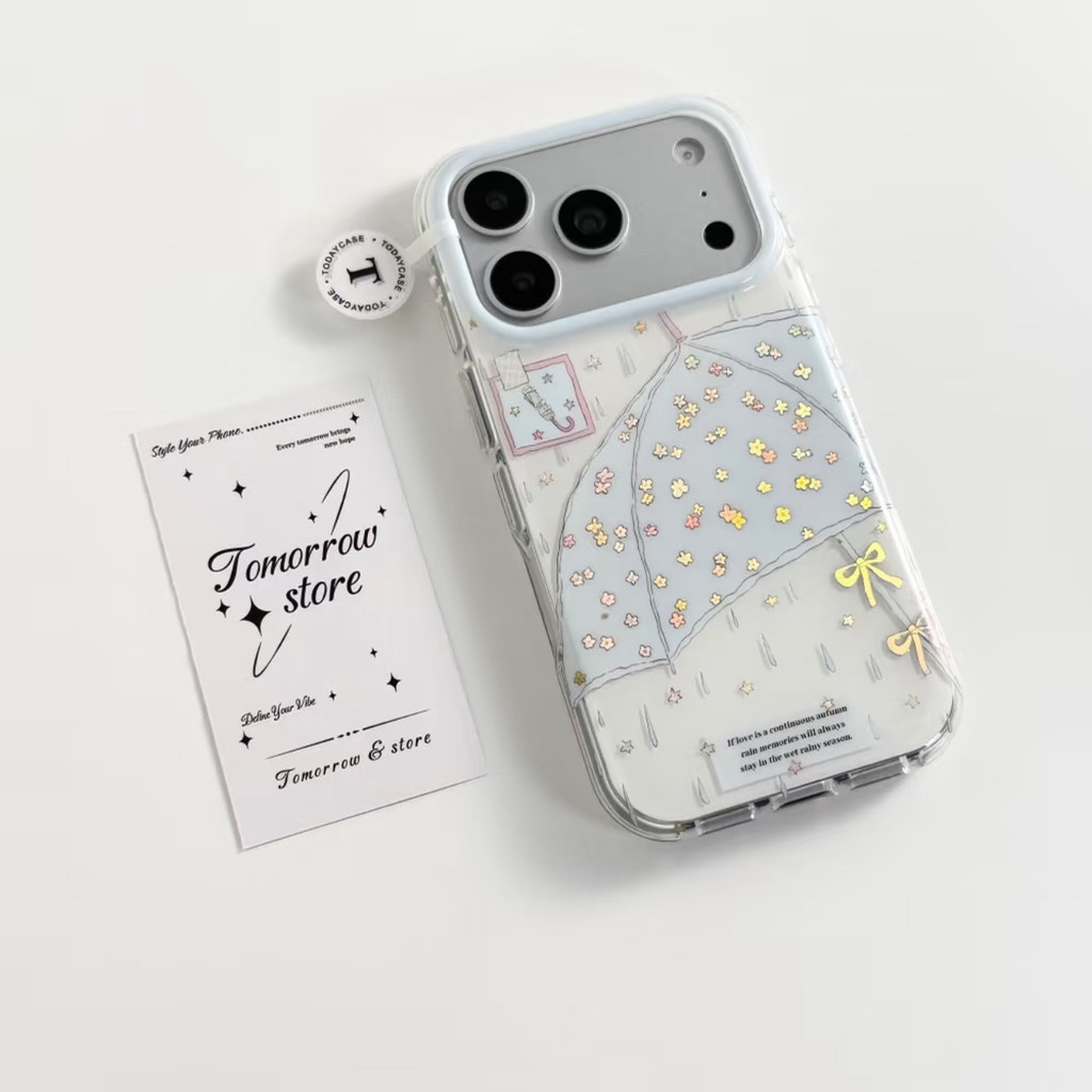 Meimu Phong Cách Hàn Quốc Không Khí Hoa Mạ Vàng Ô Thích Hợp Cho Apple 17promax Vỏ Điện Thoại iphone1