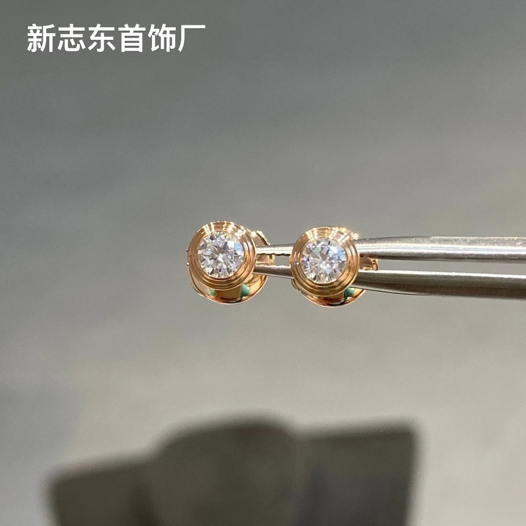 Kaka Cổ Điển Đơn Kim Cương Bông Tai Mạ Dày Vàng 18K Một Kim Cương Bay Đĩa Tai Seiko Phiên Bản Cao Bo