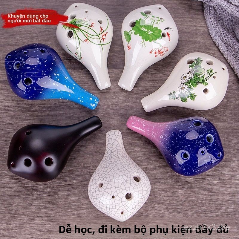 Kèn Ocarina 6 lỗ tone AC gốm sứ mini nhạc cụ thổi hơi thực hành tiết học âm nhạc cho học sinh trẻ em