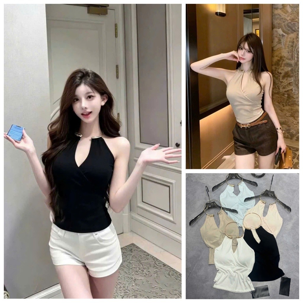 [Follow shop nhận mã 10k] Áo thun yếm cổ kiềng có đệm Gigi Closet AP1067