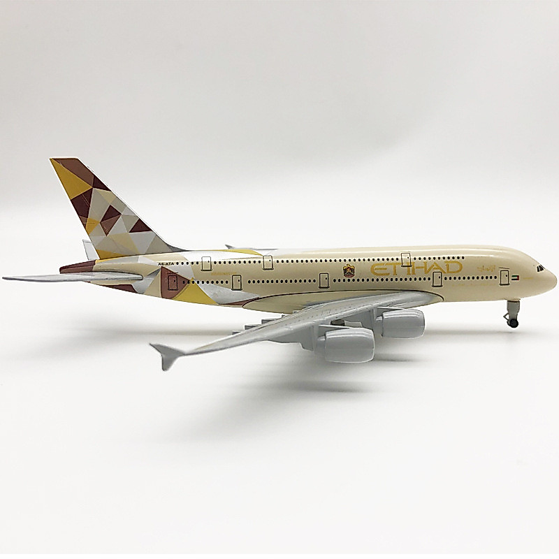 [20CM] Mô hình máy bay Etihad A380 (Mô hình kim loại thủ công hàng không) có bánh xe và giá đỡ trưng